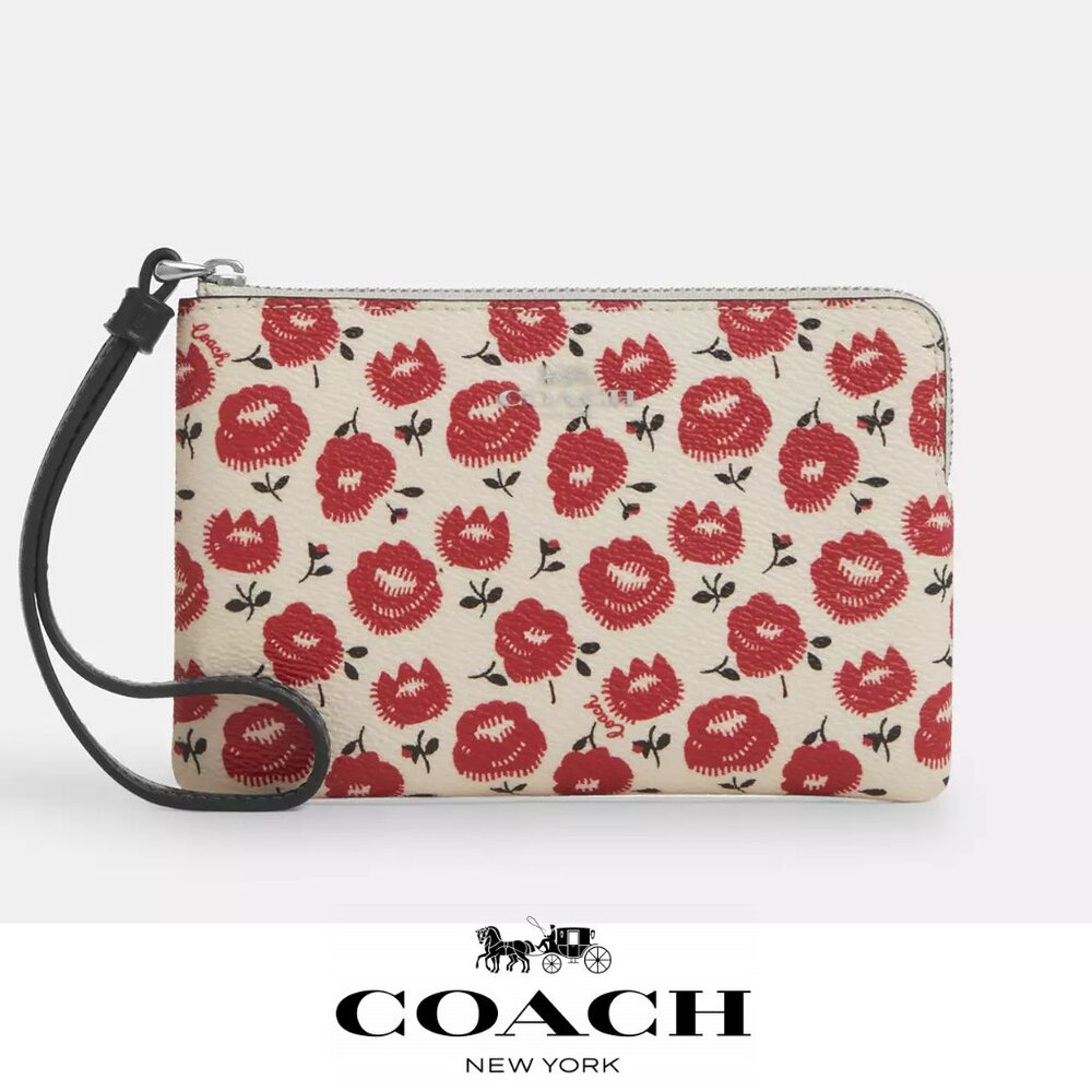❤️🌸 Coach Corner Zip Wristlet With Floral Print